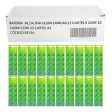 200 Pilha Bateria Lr44 Alcalina A76 Ag13 Elgin 20 Cartela