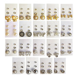 21 Pares Brincos De Bijuteria Trio Pedras Strass 7 Cartelas