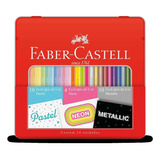 24 Lápis De Cor Faber-castell 10 Pastel 10 Metálicos 4 Neon