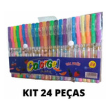 24 Canetas Gel Coloridas Perfumada Glitter Neon Tons Pastel