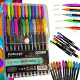 24 Canetas Gel Coloridas Perfumadas Glitter Neon Tons Pastel