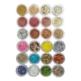 24 Glitter Encapsulado Flocado Pedrarias Caviar Strass Unhas Cor Kit 6
