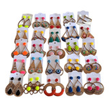 24 Pares De Brincos Resina Madeira Mdf Grandes Atacado Nf e