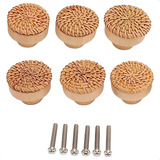 24x Puxadores Armário Gaveta Boho Rattan Madeira Rústico 