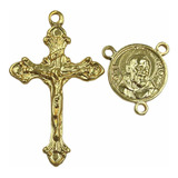 25 Crucifixos+25 Entremeios Padre Pio Para Terço Dourado