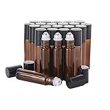 25 Frascos Roll-on De Vidro âmbar De 10 Ml Com Bolas De Rolo De Aço Inoxidável Vazias Recarregáveis- Frasco De Vidro De óleo Essencial 1 Abridor De Garrafa E 1 Conta-gotas