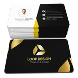 250x Cartão De Visita Hot Stamping Dourado Canto Arredondado