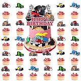 25pcs Semi Truck Birthday Party Supplies Heavy Duty Trucks Cupcake Food Picks Decorations Tractor Trailer Theme Happy Birthday Kids Boy Cupcake Toppers Decoration Semi Truck 