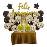 26 Peças Feliz Aniversário Dourado E Preto Balões Metalizado