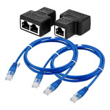 2x Adaptador Duplicador Cabo De Rede + 2 Cabos 1m Internet
