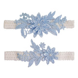 2x Attractive Flower Pearls Bridal Leg Garters Blue Blu [u]