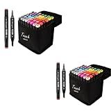 2x Conjunto De Canetas Marcador Permanente Ponta Dupla 48 Cores Tinta Colorido Exterior Preto