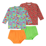 2x Conjuntos Blusa Sunga calcinha Bebê 0 12m Proteção Uv 50