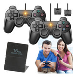 2x Controle Para Playstation 2 Ps2 Compatível Memory Card