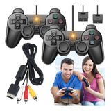 2x Controles Para Ps2 Compatível Cabo De Imagem Cor Preto