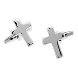 2x1 Pares De Abotoaduras Cristãs Cruzadas Em Latão Polido [u