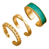 3 Anéis Elegante Moderno Abertura Dourado