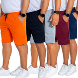 3 Bermuda Moletom Moletom Slim Fit Shorts Calção Masculina
