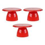 3 Boleira Cogumelo - 18cm - Suporte Para Doces - Decoração Cor Vermelho