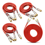 3 Cabos Rca 1 Metro + Cabo Rca 5 Metro Vermelho