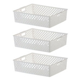 3 Cestinhas Organizadora Quadratta Multiuso 34x27x9 Cor Branco