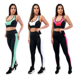 3 Conjunto Fitness Calça Legging E Top Roupa Para Academia