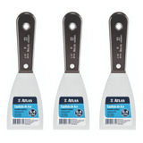 3 Espatula Massa Gesso Aço Cromado 6,4cm Cabo Plastico Atlas