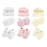 3 Kit Touca Luva Sapatinho Saída Maternidade Feminino Bebe