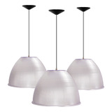 3 Luminária Prismática Galpão Industrial 16 Pol 40cm Cabo 2m