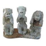 3 Macacos Estátuas Cego Surdo Mudo De Pedra Sabão Amuleto 