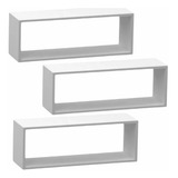 3 Nichos Retangular Branco 50x25x10 Mdf Branco Com Suporte 