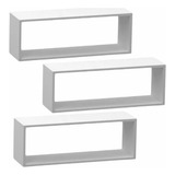 3 Nichos Retangular Branco 50x25x10 Mdf Branco Com Suporte 