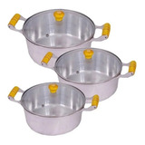 3 Panela Caçarola Alumínio Batido Tampa Vidro 16 18 20