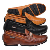 3 Pares Mocassim Drive Masculino Confortável Couro Premium