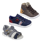 3 Pares Tenis Masculino Infantil Bebê Sandália Papete Casual