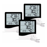 3 Peças Relógio Temperatura Umidade Termo-higrômetro Digital