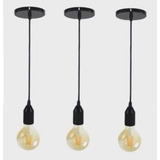 3 Pendente Copinho Soquete Luminária Lustre Preto Textura 110v/220v