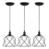 3 Pendentes Aramado Cálice Luminária Lustre Teto Retrô Vintage Industrial Balcão Preto