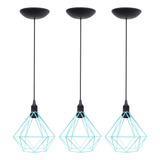 3 Pendentes Aramado Diamante Lustre Vintage Retrô Industrial