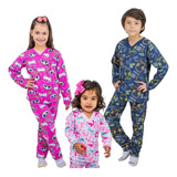 3 Pijama Moletom Flanelado Infantil 4-6-8 Menina E Menino