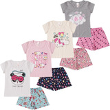 3 Pijamas Infantis Feminino Verão Roupa