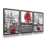 3 Placas Londres Árvore Da Vida Vermelha Paris Torre Eiffel