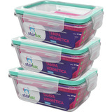 3 Pote De Vidro Hermético Tampa Vasilha Microondas 400ml Cor Transparente