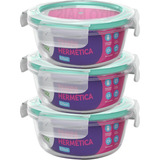 3 Pote De Vidro Redondo Tampa Hermética 635ml Forno