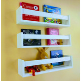 3 Prateleiras Nichos U 60x15 Mdf Branco + Suporte Livros