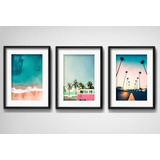 3 Quadros California Sun Surf Praia Kombi Mar Grande 45x55cm