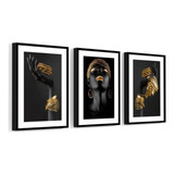 3 Quadros Decorativos Negra Africana Golden