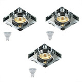 3 Spot Cristal Quadrado Embutir Espelhado Teto + Led Ac593