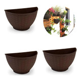 3 Vaso Meia Lua Rattan Jardim