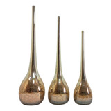 3 Vasos Garrafas Decorativas De Vidro Craquelado Metalizado